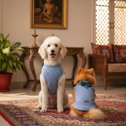 Nootie Dog Sweatshirt with Bow | Double-Layer, Warm, Soft Fleece Fur | Blue