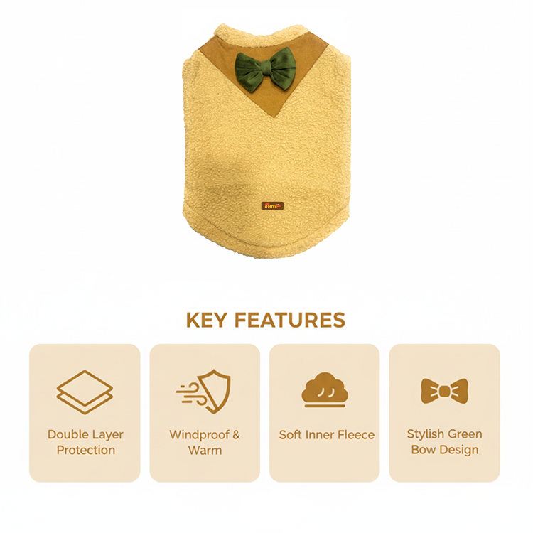 Nootie Dog Sweatshirt with Bow | Double-Layer, Warm, Soft Fleece Fur | Yellow