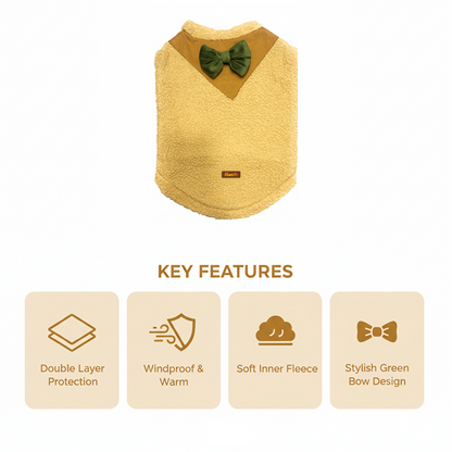 Nootie Dog Sweatshirt with Bow | Double-Layer, Warm, Soft Fleece Fur | Yellow