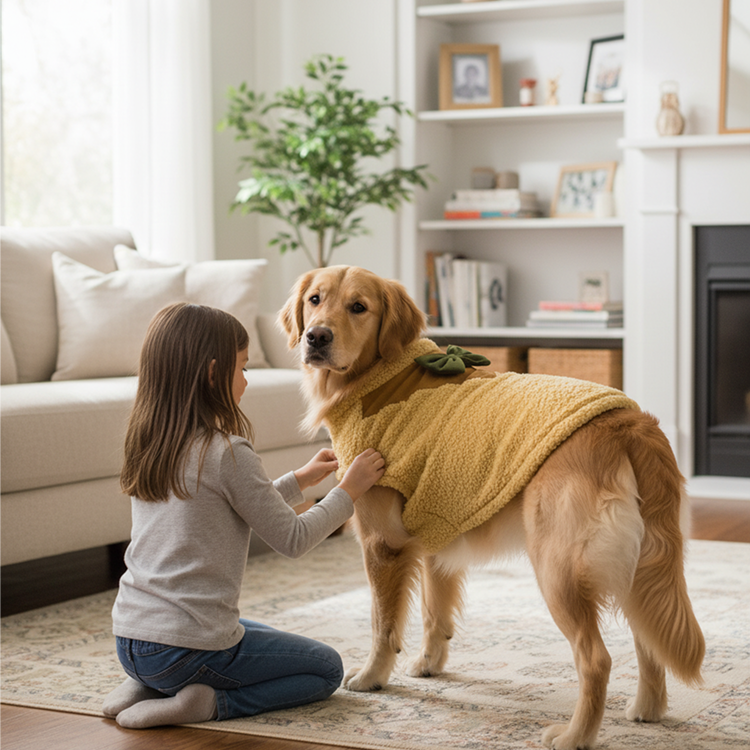 Nootie Dog Sweatshirt with Bow | Double-Layer, Warm, Soft Fleece Fur | Yellow