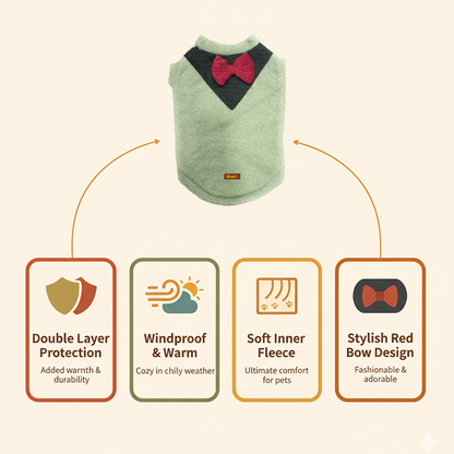 Nootie Dog Sweatshirt with Bow | Double-Layer, Warm, Soft Fleece Fur | Green