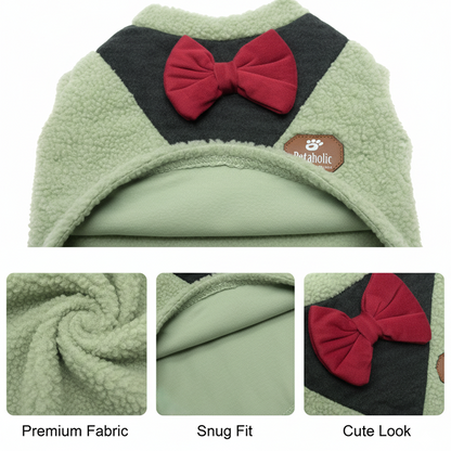 Nootie Dog Sweatshirt with Bow | Double-Layer, Warm, Soft Fleece Fur | Green
