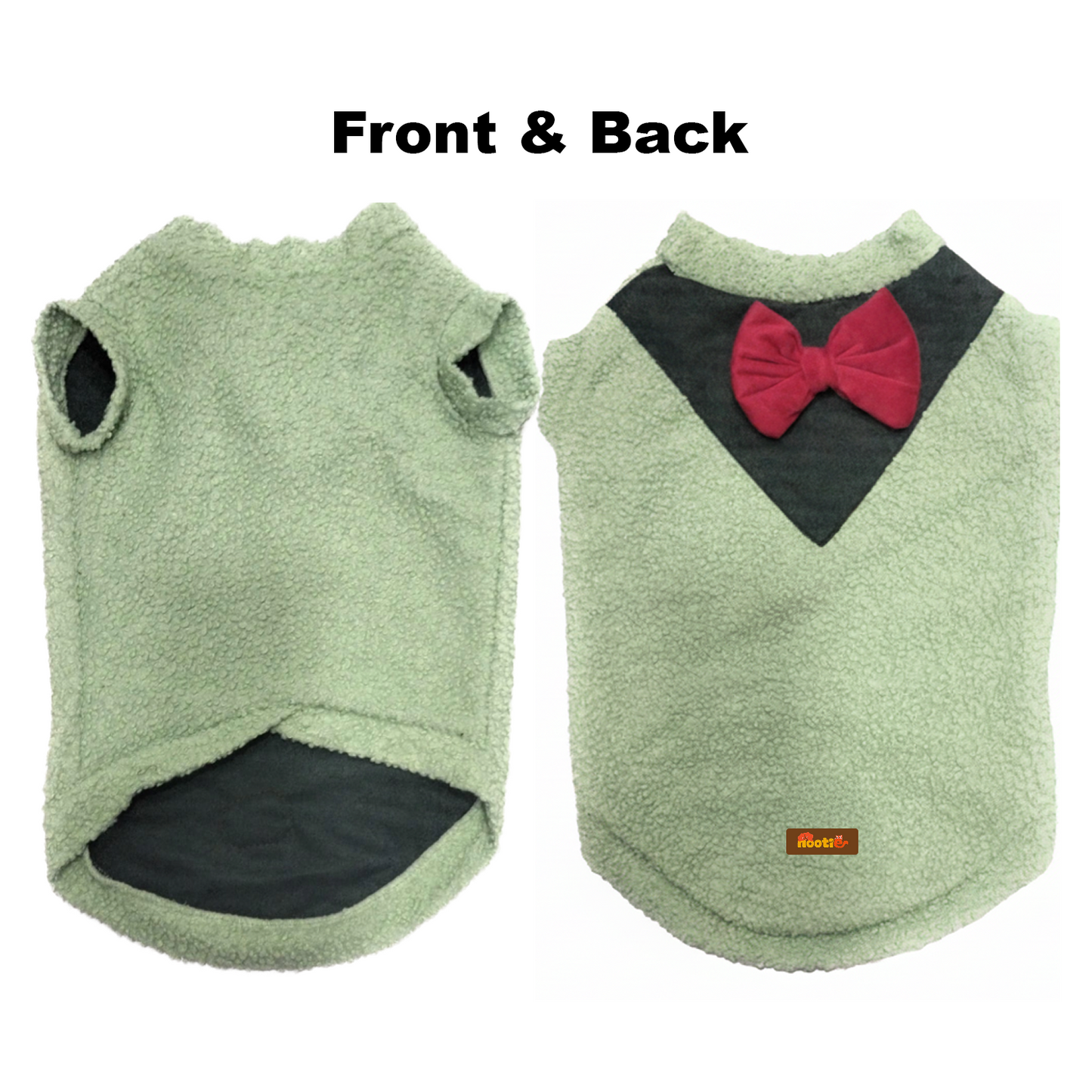 Nootie Dog Sweatshirt with Bow | Double-Layer, Warm, Soft Fleece Fur | Green