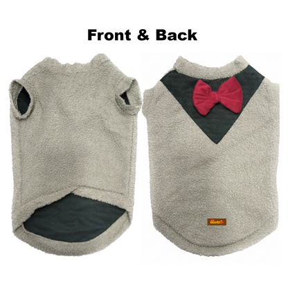 Nootie Dog Sweatshirt with Bow | Double-Layer Warm Soft Fleece Fur | Grey