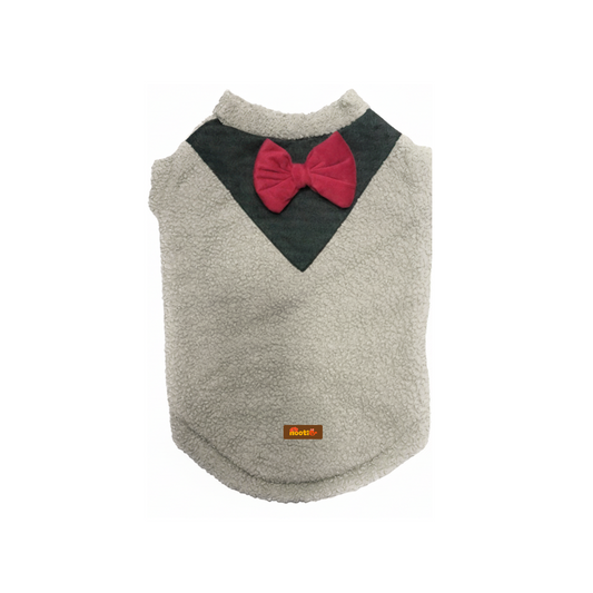 Nootie Dog Sweatshirt with Bow | Double-Layer Warm Soft Fleece Fur | Grey