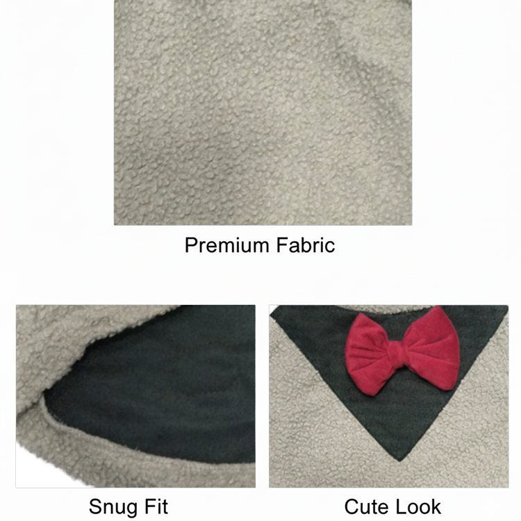 Nootie Dog Sweatshirt with Bow | Double-Layer Warm Soft Fleece Fur | Grey