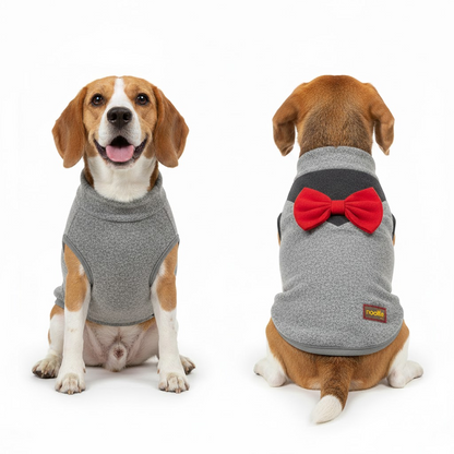Nootie Dog Sweatshirt with Bow | Double-Layer Warm Soft Fleece Fur | Grey