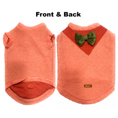 Nootie Dog Sweatshirt with Bow | Double-Layer, Warm, Soft Fleece Fur | Orange