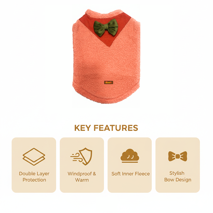 Nootie Dog Sweatshirt with Bow | Double-Layer, Warm, Soft Fleece Fur | Orange