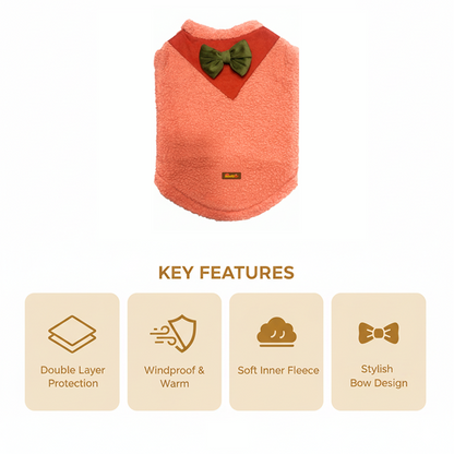 Nootie Dog Sweatshirt with Bow | Double-Layer, Warm, Soft Fleece Fur | Orange