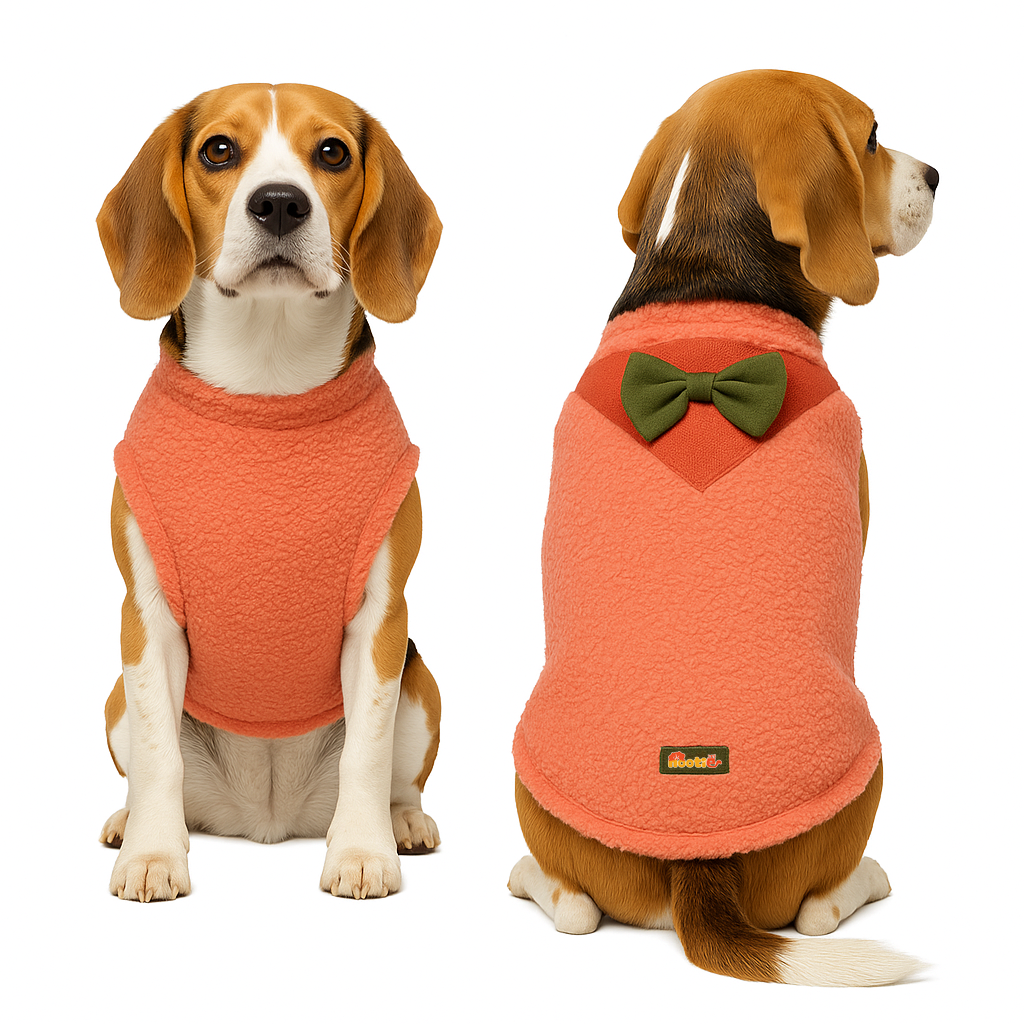 Nootie Dog Sweatshirt with Bow | Double-Layer, Warm, Soft Fleece Fur | Orange