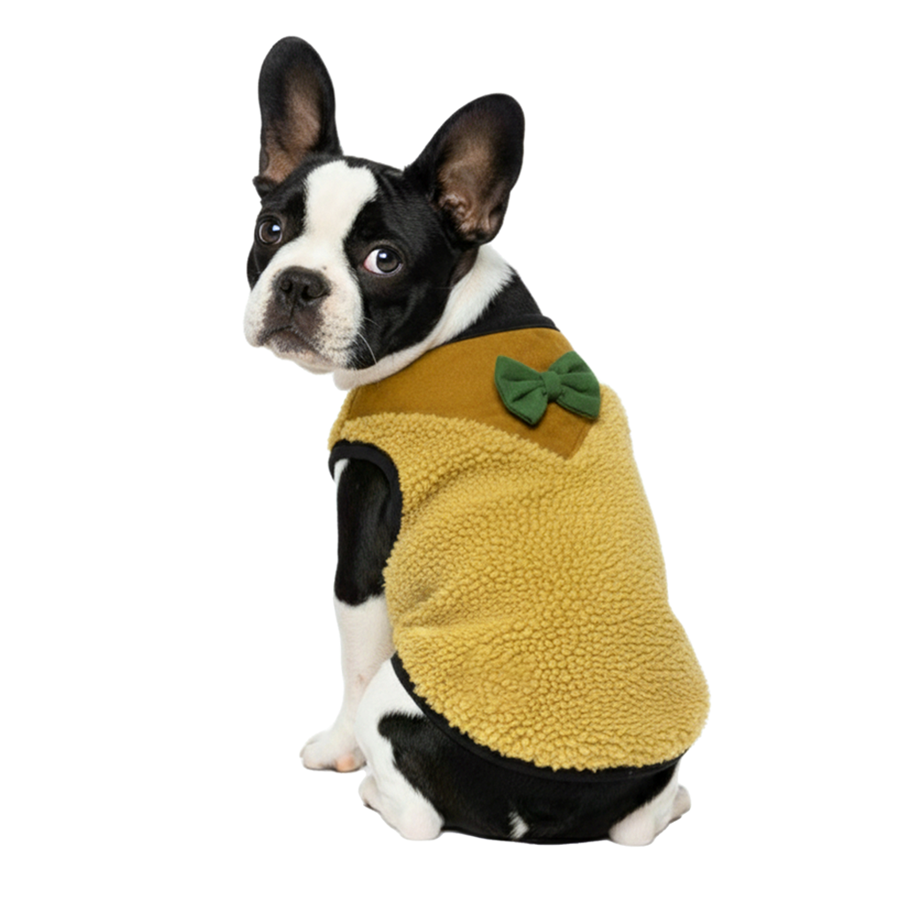 Nootie Dog Sweatshirt with Bow | Double-Layer, Warm, Soft Fleece Fur | Yellow