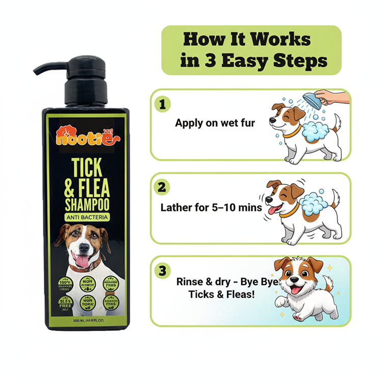 Nootie Tick & Flea Shampoo for Dogs (500 ml) | Natural Neem, Lemongrass & Clove Formula – Antibacterial & Sulphate-Free