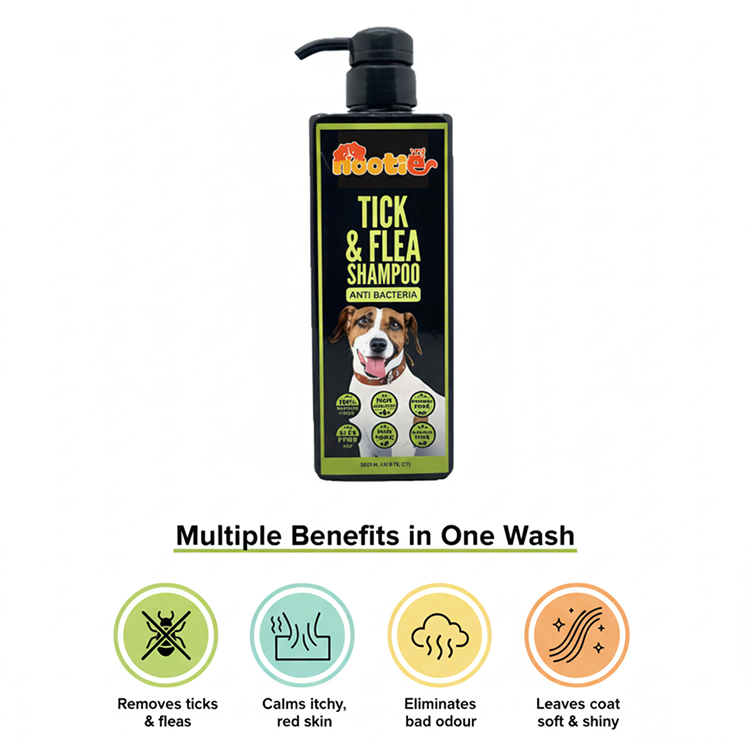 Nootie Tick & Flea Shampoo for Dogs (500 ml) | Natural Neem, Lemongrass & Clove Formula – Antibacterial & Sulphate-Free
