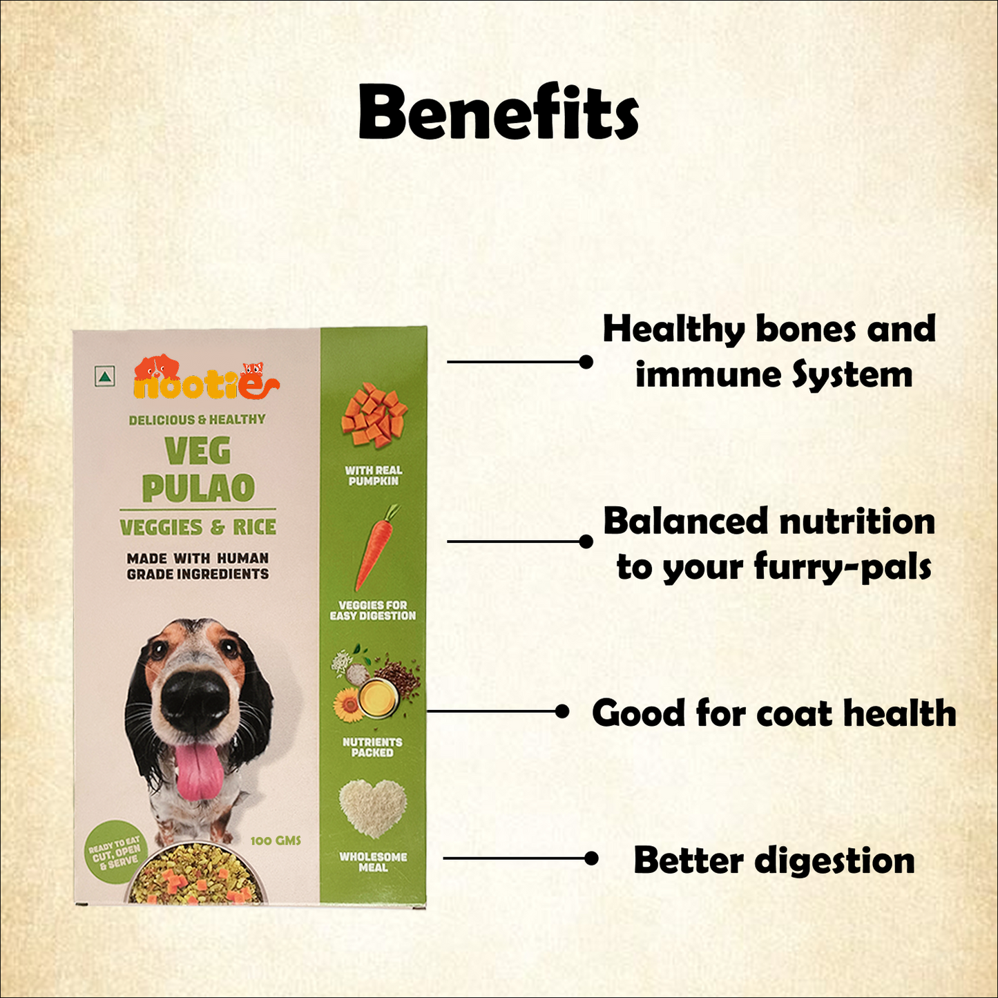 Nootie Veg Pulao Dog Food - 100g - 100% Veg, Human-Grade & Gluten-Free (Pack of 3)