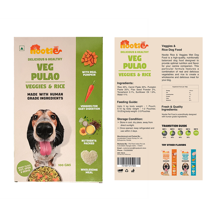 Nootie Veg Pulao Dog Food - 100g - 100% Veg, Human-Grade & Gluten-Free (Pack of 3)