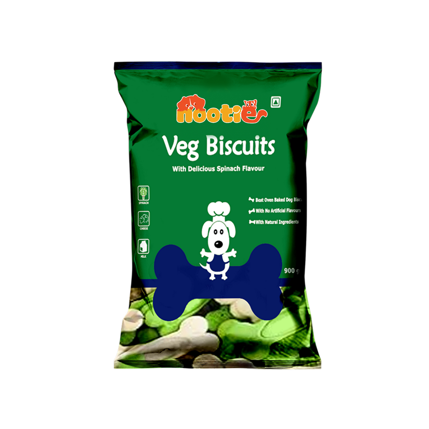 Nootie Veg Biscuits with Spinach Flavour for Adult Dogs (900g) | 100% Vegetarian, High-Fibre, Nutrient-Rich Treats