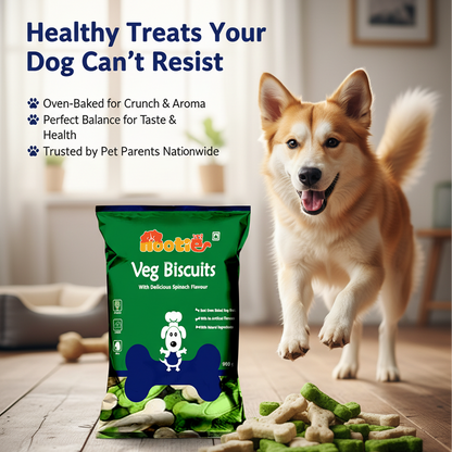 Nootie Veg Biscuits with Spinach Flavour for Adult Dogs (900g) | 100% Vegetarian, High-Fibre, Nutrient-Rich Treats