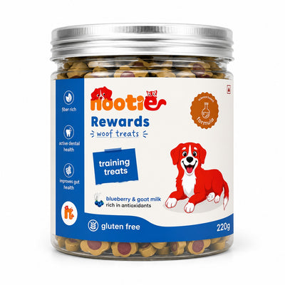 Nootie Rewards Training Treats for Dogs – Blueberry & Goat Milk Flavour | Gluten-Free Crunchy Dog Treats | Antioxidant-Rich, Fiber-Rich, Vet Formulated Reward Treats for Dental Health & Healthy Digestion | 220g