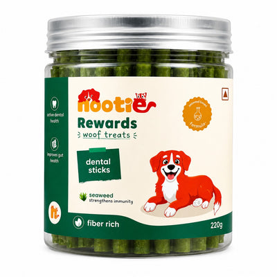 Nootie Rewards Dental Sticks for Dogs – Seaweed Flavour | Fiber-Rich Dental Chews | Supports Oral Health, Healthy Digestion & Immunity | Vet Formulated Dog Treats | 220g