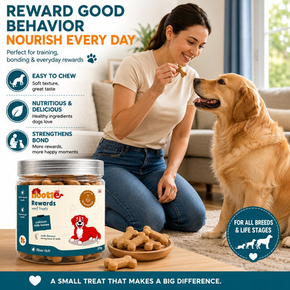 Nootie Rewards Woof Treats Calcium Milk Bones for Dogs | Milk Flavour Dog Biscuits | Calcium-Rich, Fiber-Rich Training & Reward Treats for Strong Bones, Healthy Teeth & Better Digestion (220g)