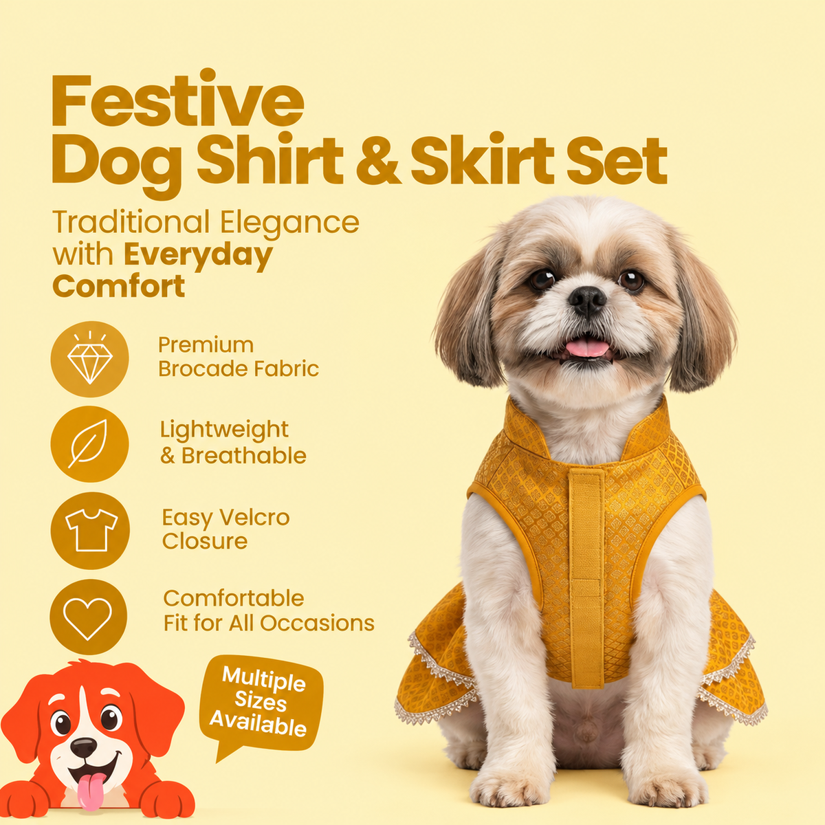 Nootie Dog Festive Brocade Skirt & Blouse - Yellow