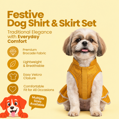 Nootie Dog Festive Brocade Skirt & Blouse - Yellow