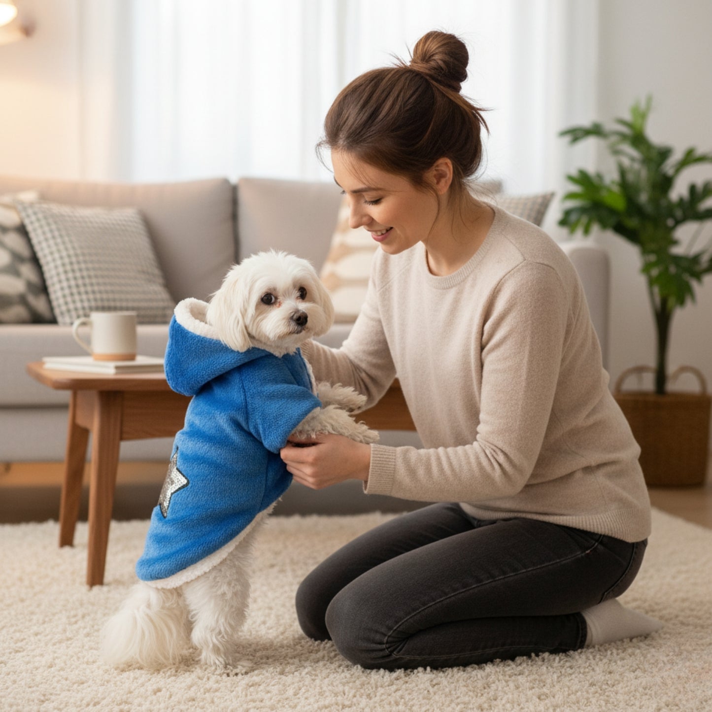 Nootie Winter Double Layer Jumpsuit with Hoodie for Dogs | Blue-White | Warm, Soft & Lightweight