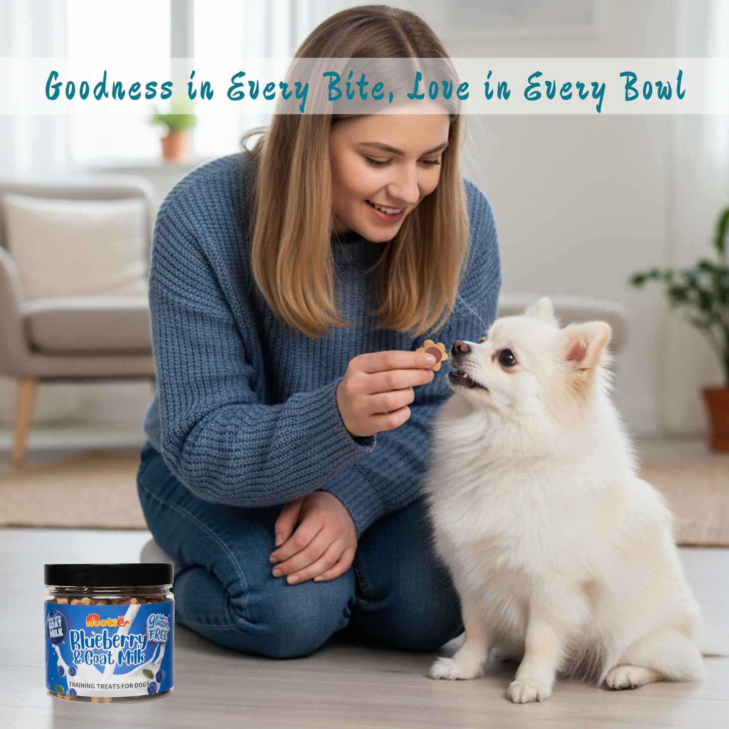 Nootie Gluten-Free Training Treats for Dogs – Blueberry & Goat Milk Flavour (220g) | Healthy Reward for Oral, Gut & Immune Health