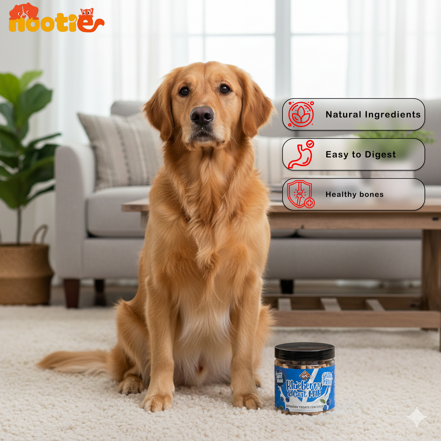 Nootie Gluten-Free Training Treats for Dogs – Blueberry & Goat Milk Flavour (220g) | Healthy Reward for Oral, Gut & Immune Health