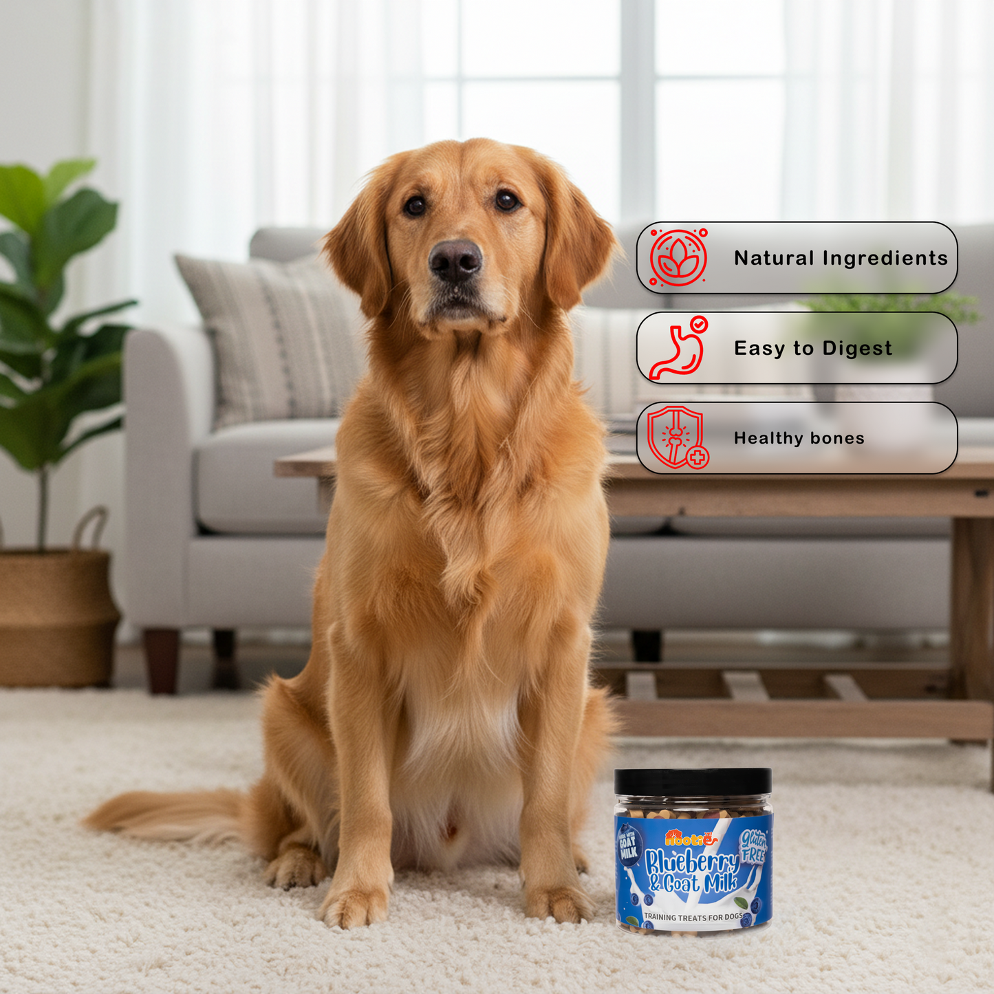 Nootie Gluten-Free Training Treats for Dogs – Blueberry & Goat Milk Flavour (220g) | Healthy Reward for Oral, Gut & Immune Health