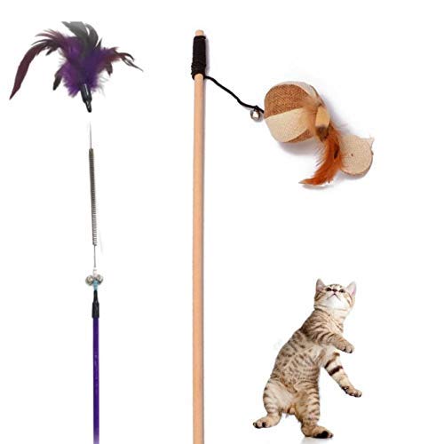 Nootie Interactive Cat Feather Stick Toy | Safe, Durable & Enriching Play for Kittens & Adult Cats | Stimulates Hunting Instincts | Colors May Vary