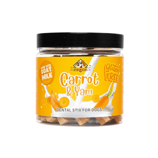 Nootie Gluten Free Dental Stix for Dogs, Treats for All Life Stages Made with Goat Milk - Carrot & Yam Flavour 220 Gm Box