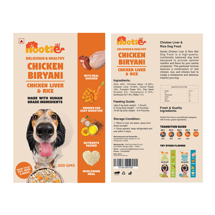 Nootie Chicken & Liver Dog Meal (300g) – Human-Grade, Balanced Wet Food for Puppies & Adults