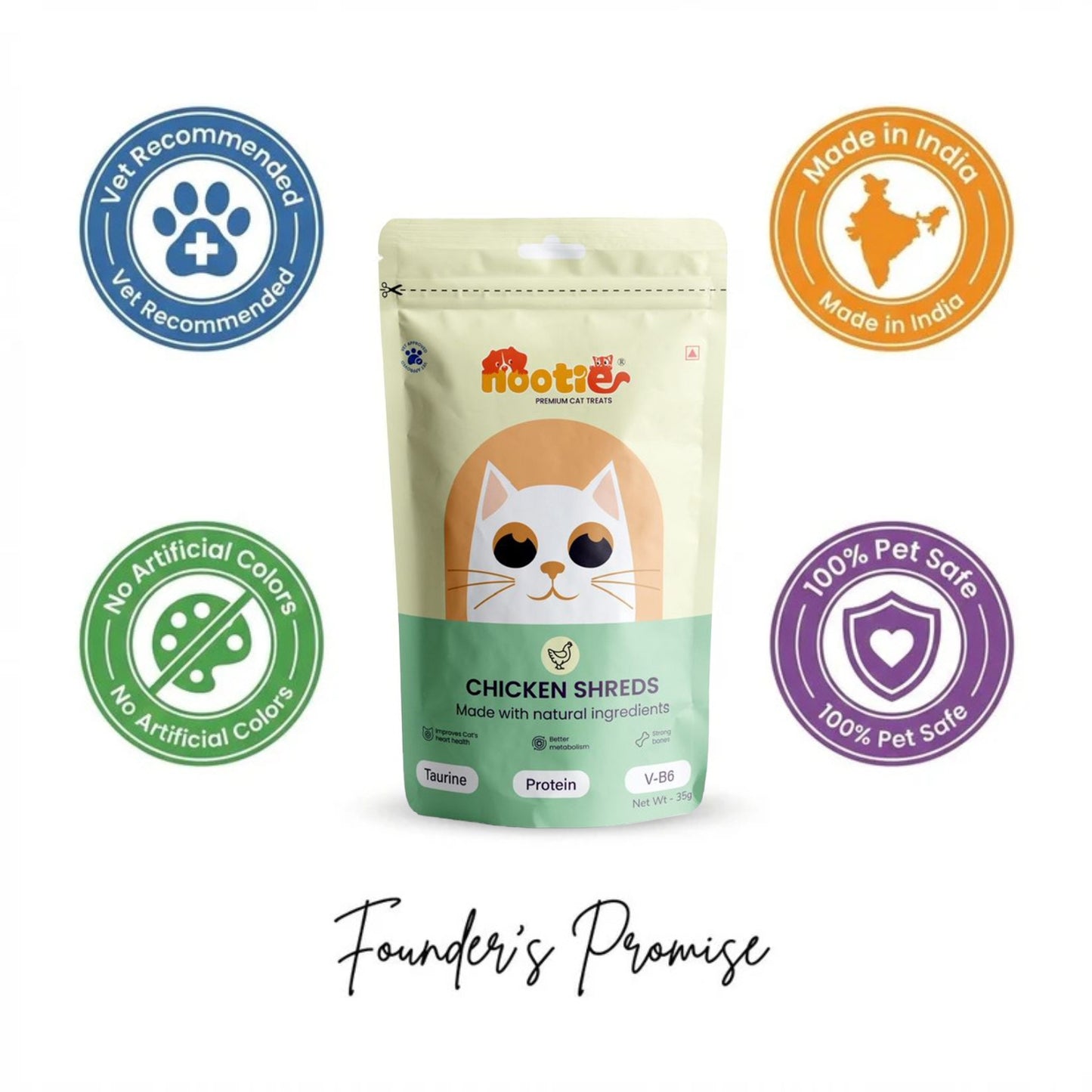 Nootie Premium Cat Treats – Chicken Shreds | High-Protein, Taurine-Rich Natural Cat Treats for Heart, Metabolism & Bone Health (35g)