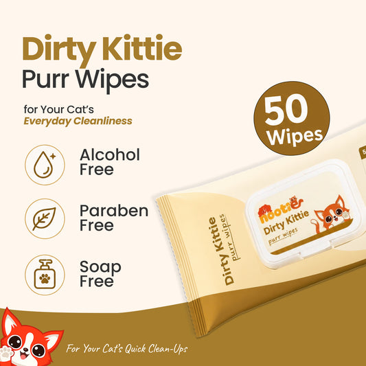 Nootie Dirty Kittie Purr Wipes (50 Wipes) | Alcohol-Free Cat Grooming & Deodorizing Wipes with Aloe & Neem