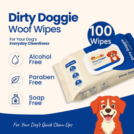 🎁 Dirty Doggie Woof Wet Wipes for Dogs at Rs. 149 (100 Wipes) | Alcohol-Free, Paraben-Free & Soap-Free Daily Cleaning Wipes - Pack of 1