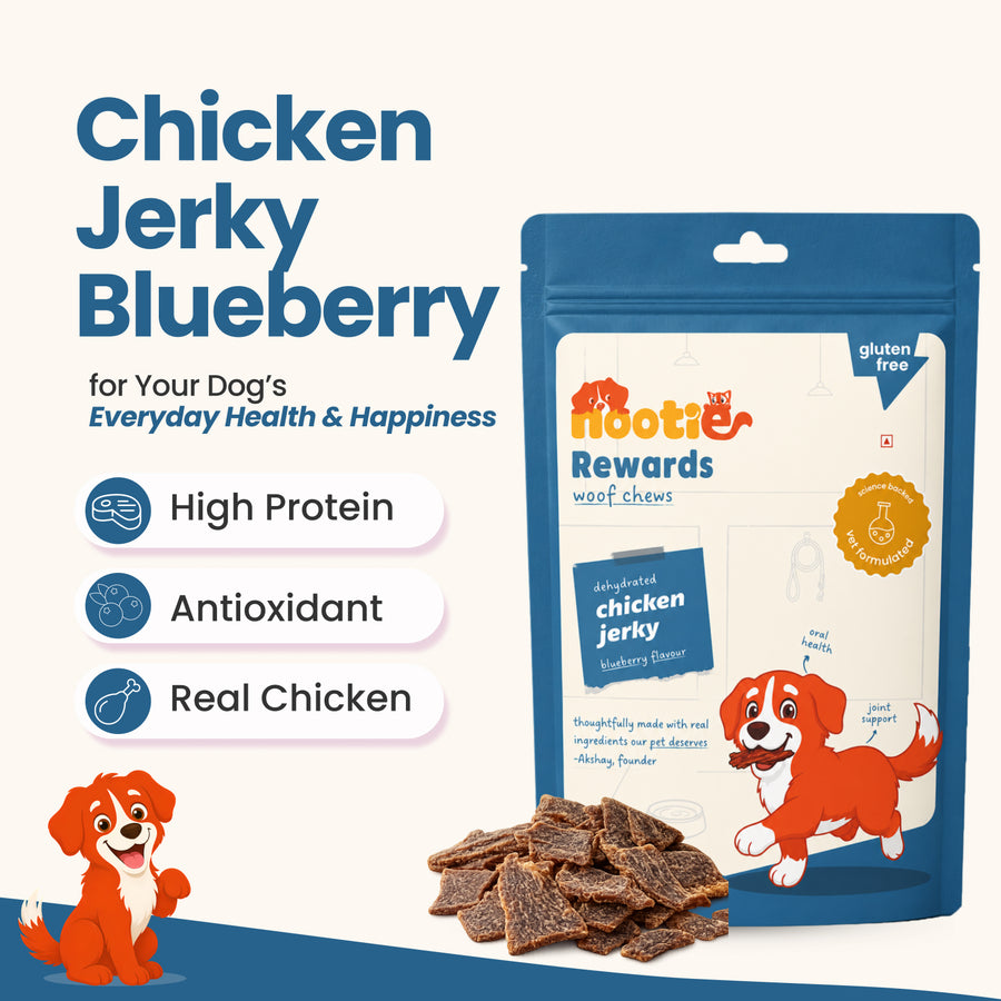Nootie Rewards Dog Chews - Chicken Jerky and Blueberry - 50g