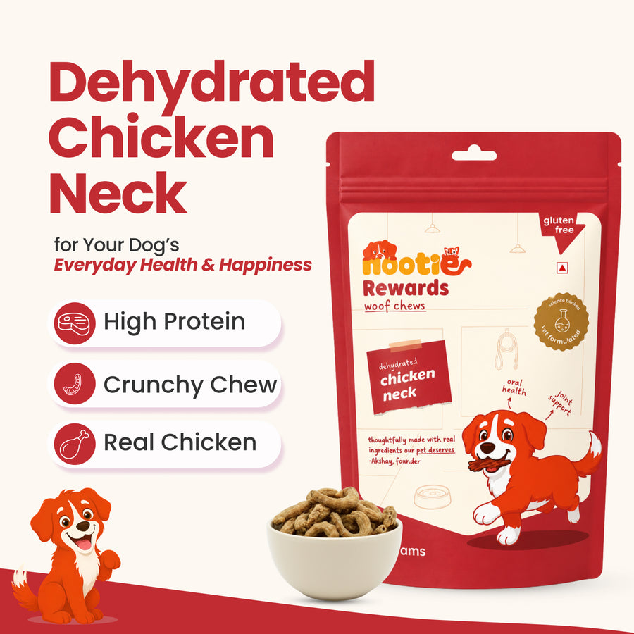 Nootie Rewards Dog Chews - Dehydrated Chicken Neck - 70gm