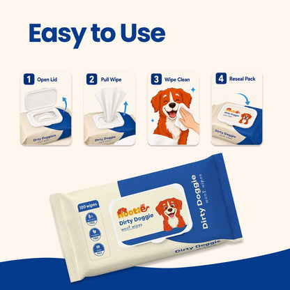 Dirty Doggie Woof Wet Wipes for Dogs at Rs. 149 (100 Wipes) | Alcohol-Free, Paraben-Free & Soap-Free Daily Cleaning Wipes - nootie.in