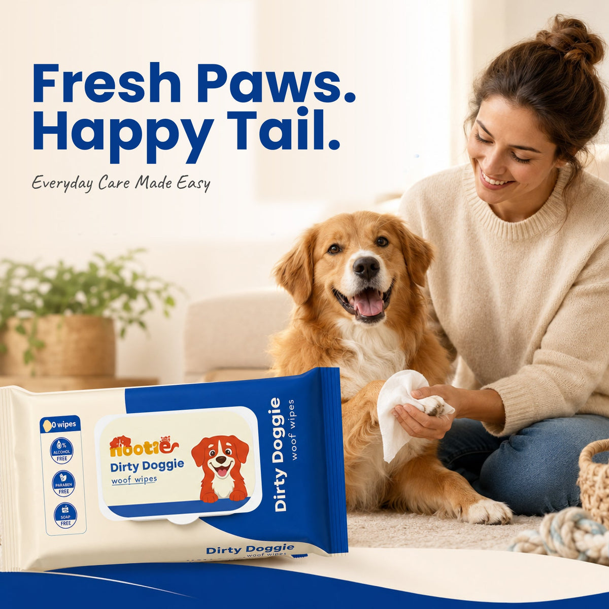 Dirty Doggie Woof Wet Wipes for Dogs at Rs. 149 (100 Wipes) | Alcohol-Free, Paraben-Free & Soap-Free Daily Cleaning Wipes - nootie.in