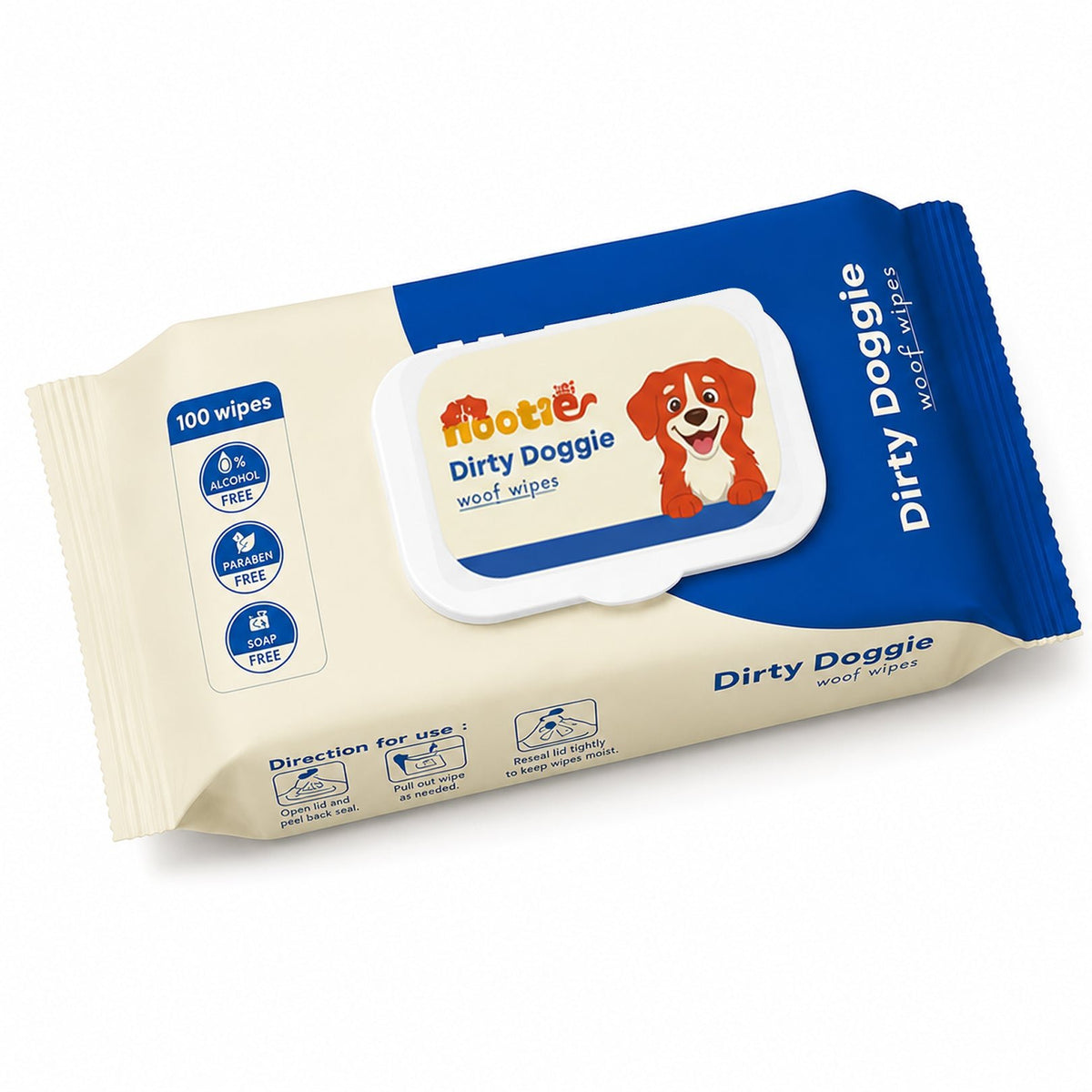 Dirty Doggie Woof Wet Wipes for Dogs at Rs. 149 (100 Wipes) | Alcohol-Free, Paraben-Free & Soap-Free Daily Cleaning Wipes - nootie.in