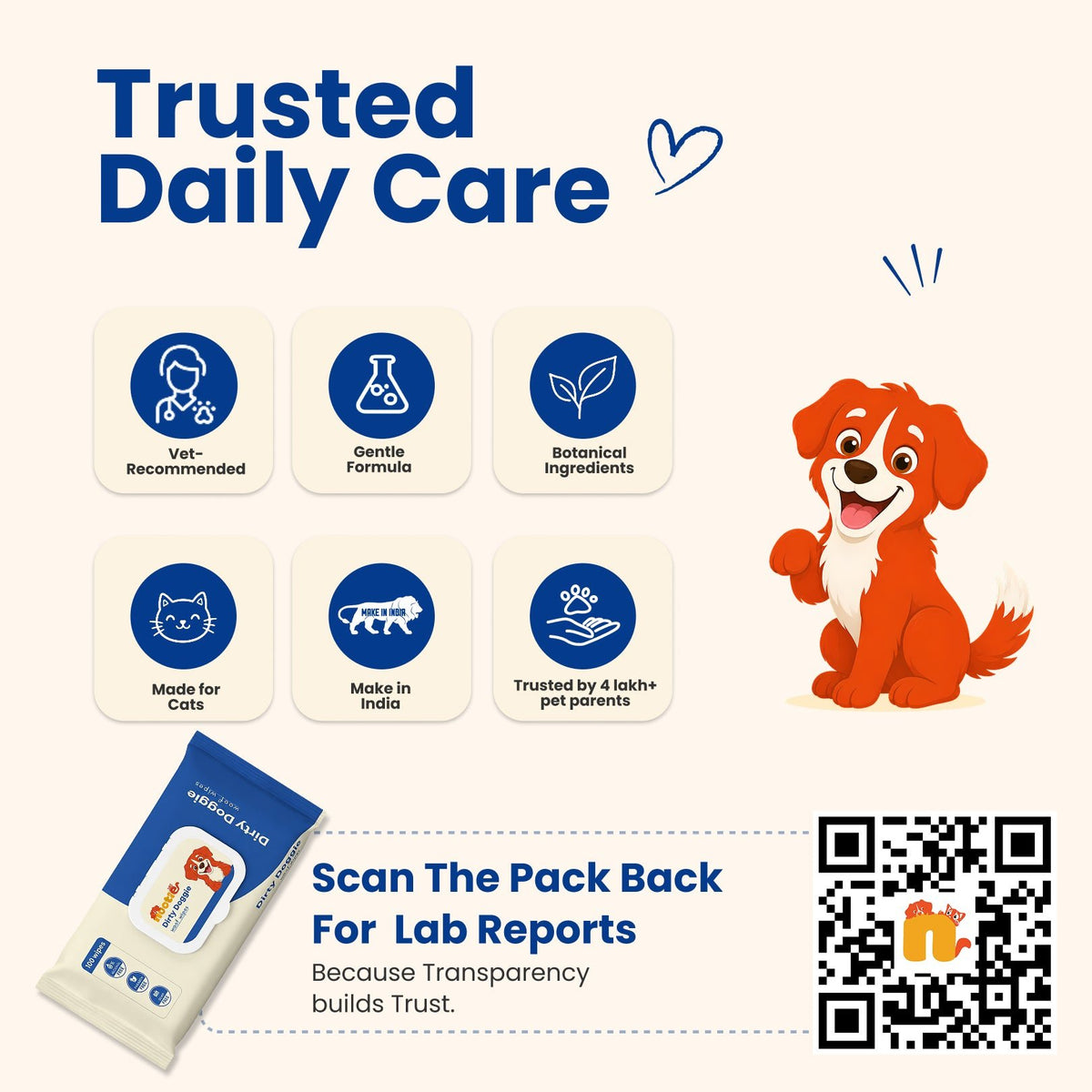 Dirty Doggie Woof Wet Wipes for Dogs at Rs. 149 (100 Wipes) | Alcohol-Free, Paraben-Free & Soap-Free Daily Cleaning Wipes - nootie.in