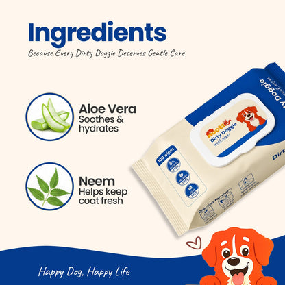 Dirty Doggie Woof Wet Wipes for Dogs at Rs. 149 (100 Wipes) | Alcohol-Free, Paraben-Free & Soap-Free Daily Cleaning Wipes - nootie.in