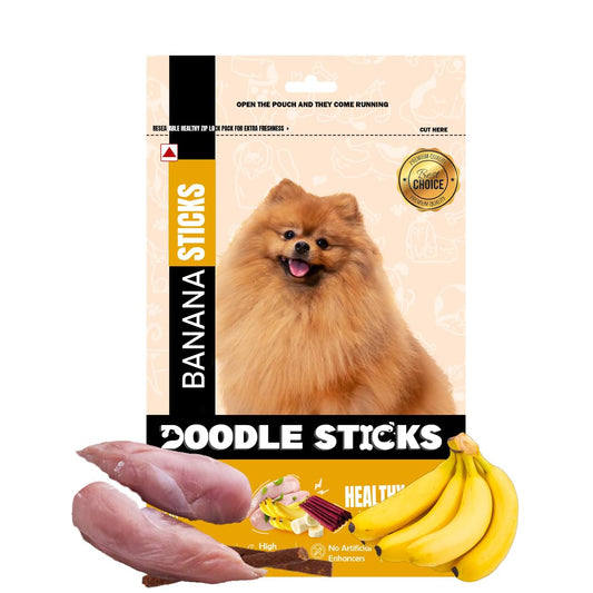 Doodle Sticks Suitable for All Breads Healthy Treats with Real Chicken - Banana Stick 70 Gm