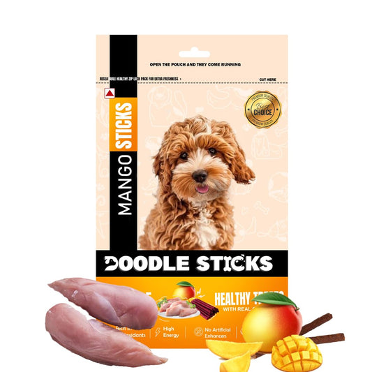 Doodle Sticks Suitable for All Breads Healthy Treats with Real Chicken - Mango Sticks 70 Gm