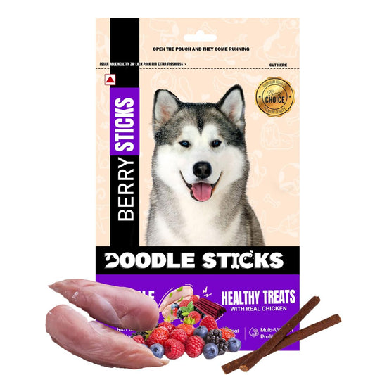 Doodle Sticks Suitable for All Breads Healthy Treats with Real Chicken - Berry Sticks 70 Gm