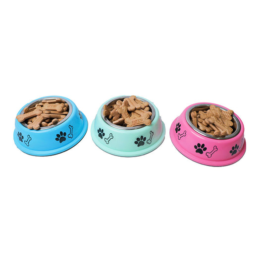 Nootie Paw & Bone Printed Pink Medium Size Steel Food Bowl for Dogs & Cats - Green Color