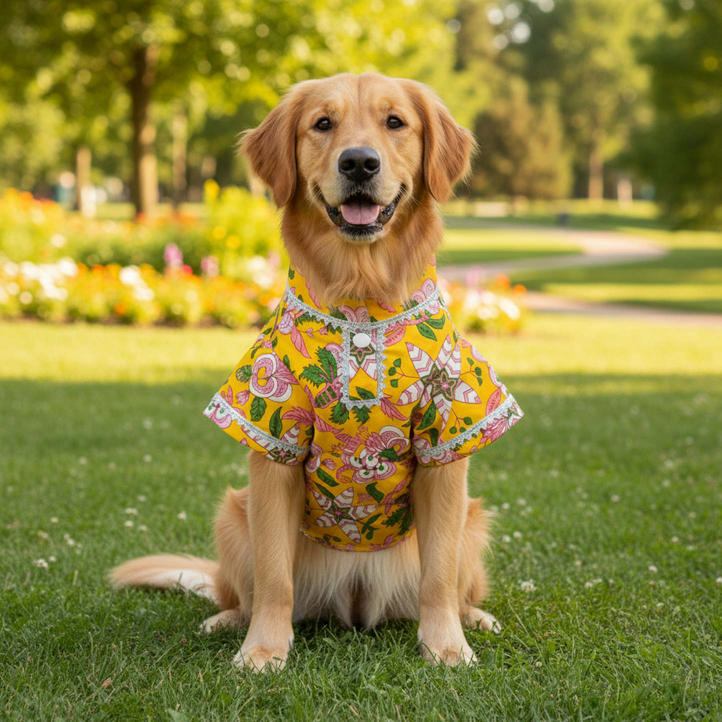 Nootie Floral Print Kurta – Yellow | Traditional Ethnic Outfit for Dogs
