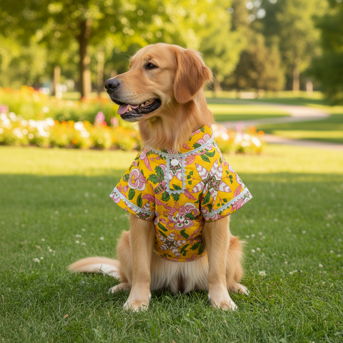 Nootie Floral Print Kurta – Yellow | Traditional Ethnic Outfit for Dogs